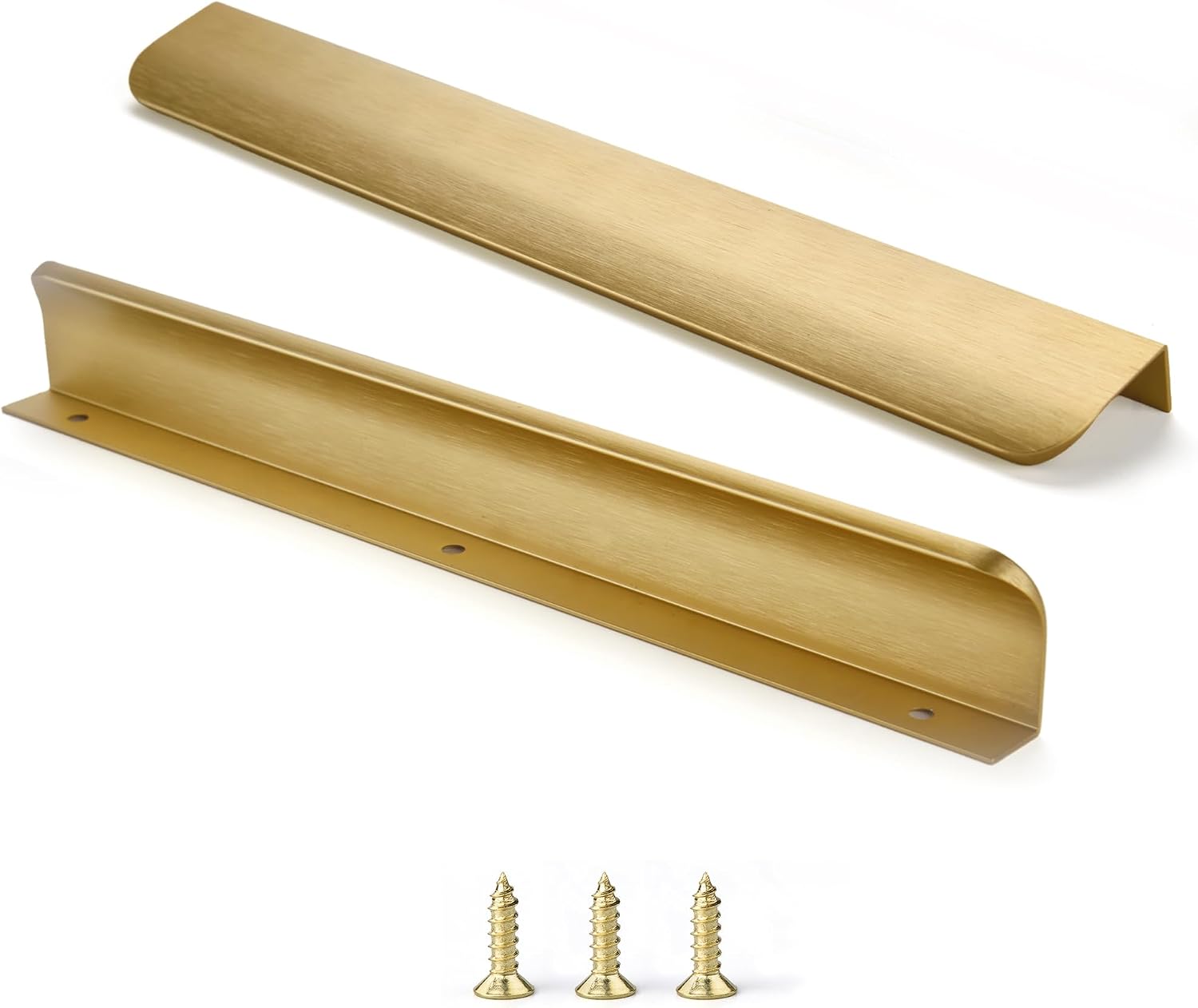 Brushed Brass Edge Finger Tab Pull for Cabinets Kitchen Concealed Aluminum Bathroom Closet Handles Bar Drawer pulls 10Pack 11.81inch 300mm Overall Length Easy to Install