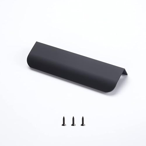 Edge Black Finger Pull for cabinets Kitchen Concealed Drawer pulls Aluminum Flat Hidden Back Mount Door Handle for Home 10 Pack Modern 6" Overall Length Easy Installation