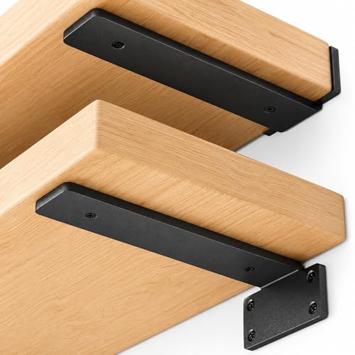 6 Pack Floating Shelf Bracket 12 Inch, Heavy Duty Hidden L Brackets, DIY Rustic Industrial Shelf Brackets with Modern Iron Finish(Black)