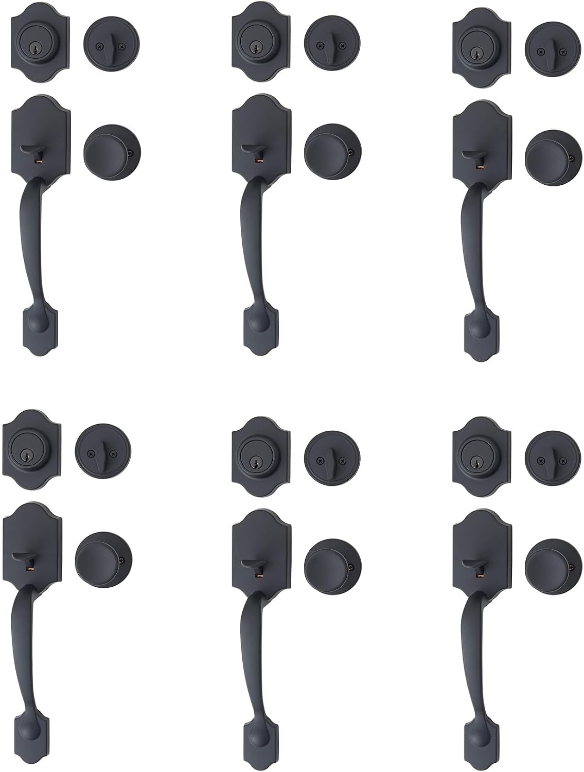 Amazon Basics Front Door Lock Set, Handleset with Tulip Knob, Level Door Handle, Exterior, Single Cylinder - Matte Black, 6-Pack