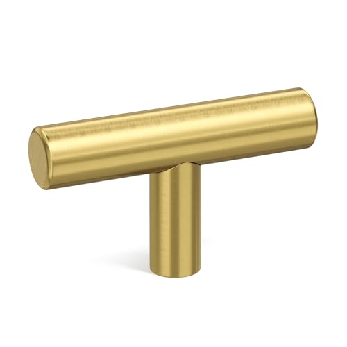 goldenwarm 40 Pack Gold Knobs for Dresser Kitchen Cabinet Knobs Brushed Brass Drawer Pulls Furniture Door Handles - LS201GD Single Hole Cabinet Handles Brushed Gold T Bar Hardware Stainless Steel