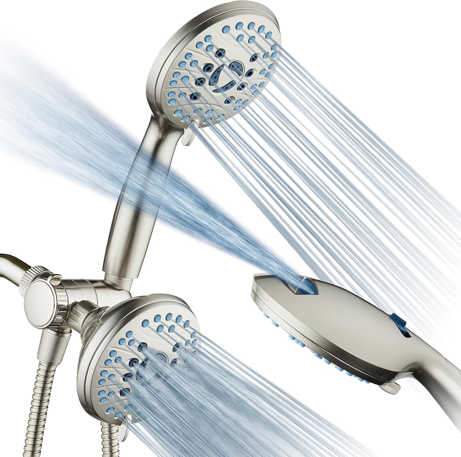 Hotel Spa AquaCare As-Seen-On-TV High Pressure 48-setting Rain & Handheld 3-way Shower Head Combo - Anti-clog Nozzles/Tub, Tile & Pet Power Wash/Extra Long 6 ft. Hose/Satin Nickel Finish