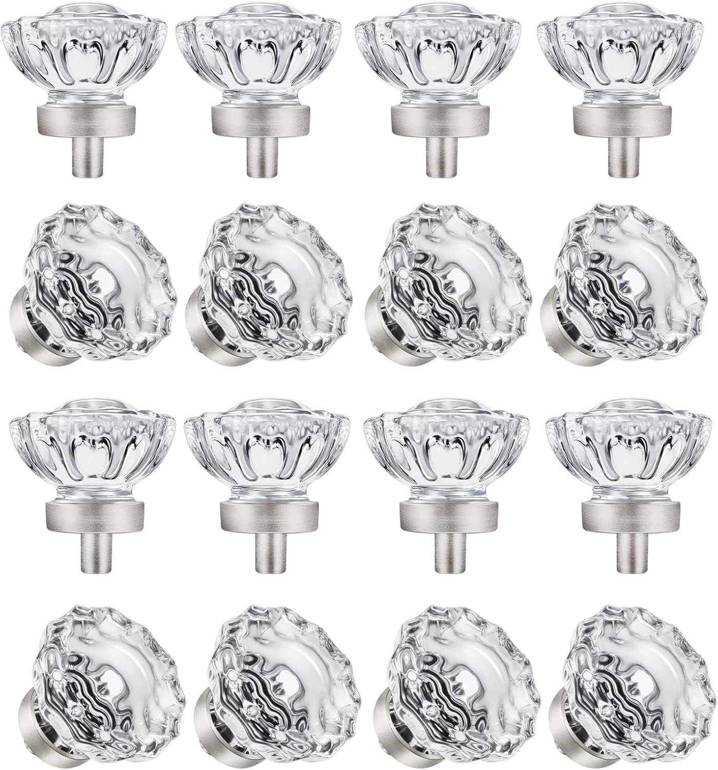 Brushed Nickel Cabinet knobs, Glass Crystal Knobs (16 Pack)