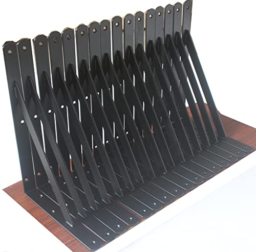 16 Pack L12 x H 8" Black Heavy Duty Shelf Brackets with Screws Metal Shelf Brackets Shelf Support Angle Brackets for Shelves L Brackets Heavy Duty Floating Shelf