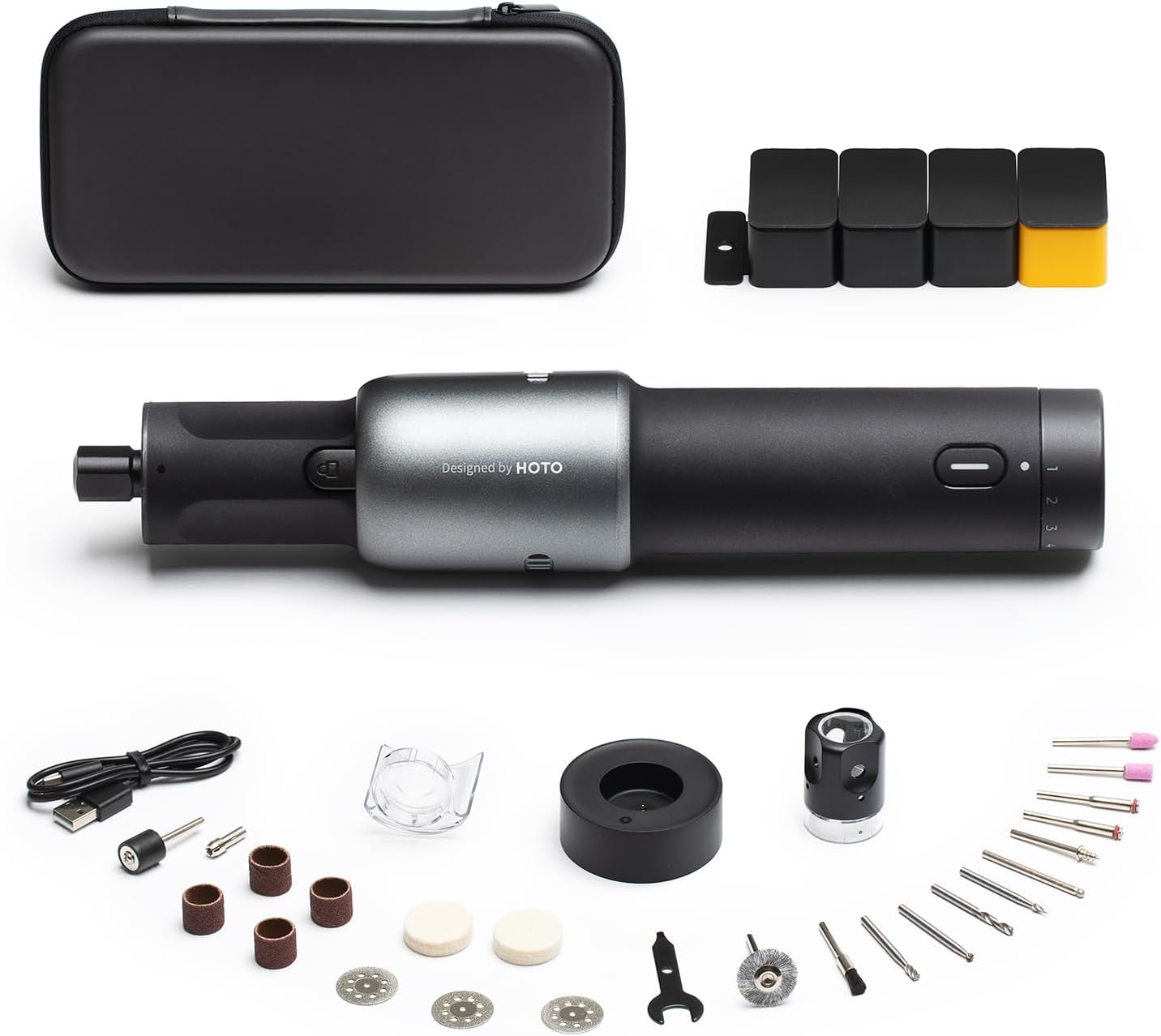 HOTO Cordless Rotary Tool Kit, Brushless Motor, 25000RPM, 5 Variable Speed, 35 Accessories, LED Light, USB-C Rechargeable, for 3D Printer Sanding, Polishing, Drilling, Carving, Cutting DIY Crafts