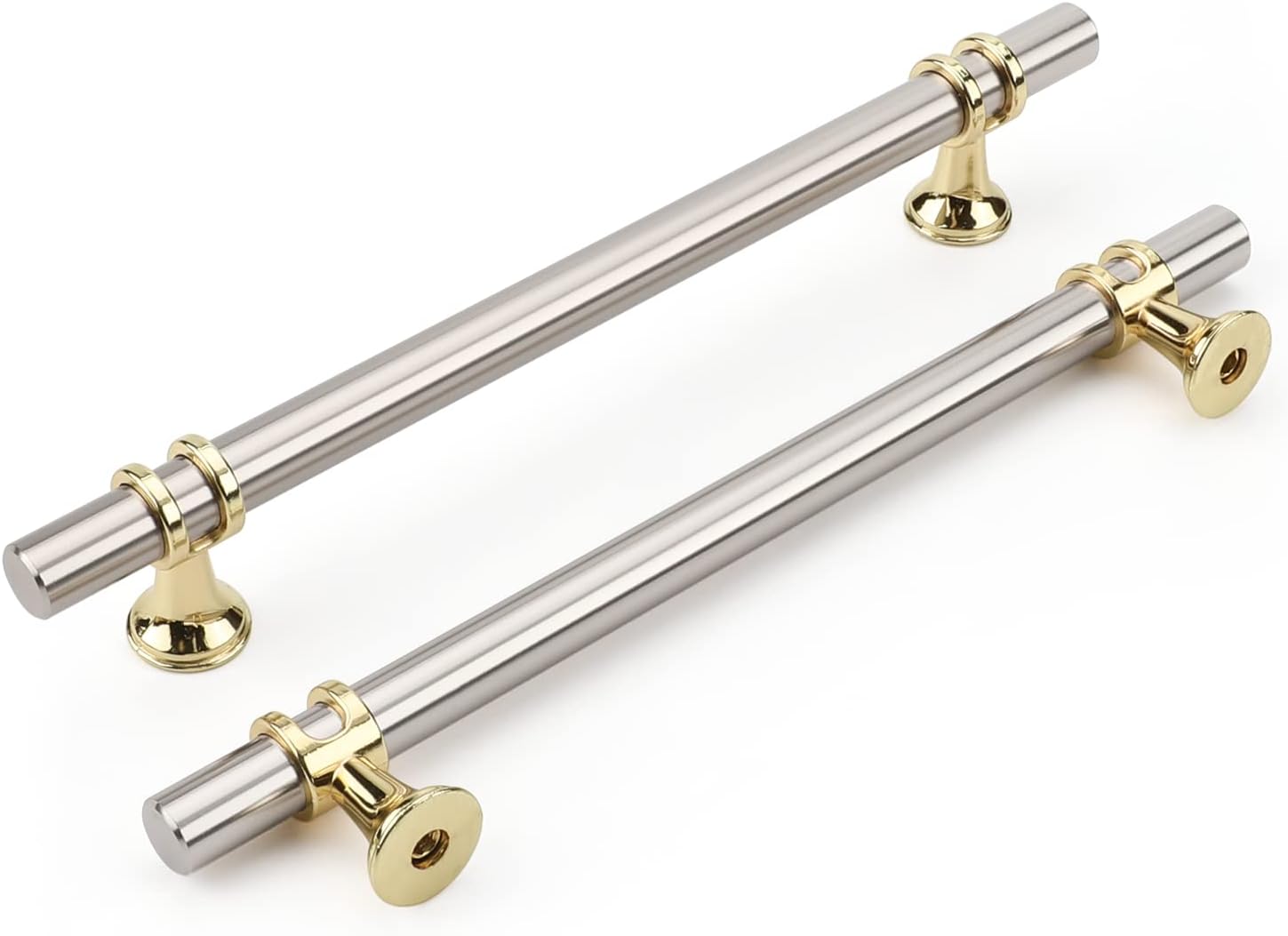 Rergy Cabinet Handles Drawer Pulls and Knobs, 10Pack Brushed Nickel and Gold 6-1/4inch Hole Center, Kitchen Hardware for Dresser Handle Zinc Alloy Furniture Pull