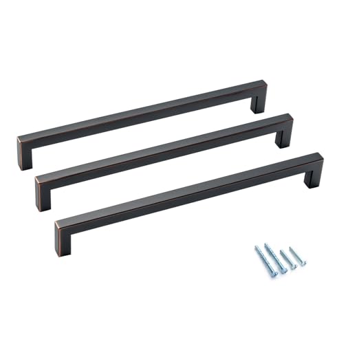10 Pack Oil Rubbed Bronze Cabinet Pulls 10 Inch Hole Center Square Cabinet Handles Long Drawer Pulls Cupboard Handles Modern Stainless Steel Kitchen Cabinet Hardware