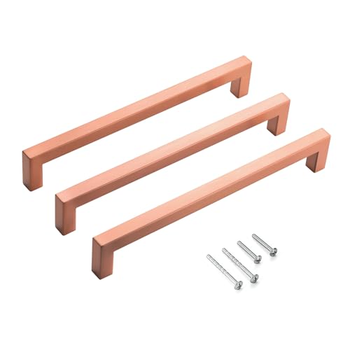 10 Pack Cabinet Handles 8 Inch Brushed Copper Square Cabinet Pulls Copper Dresser Drawer Handles Modern Stainless Steel Kitchen Cabinet Hardware Cupboard Handles