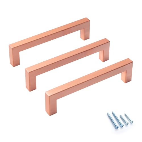 10 Pack Kitchen Cabinet Handles 5 Inch Brushed Copper Square Cabinet Pulls Red Copper Drawer Handles Bar Cupboard Handles Modern Stainless Steel Kitchen Cabinet Hardware