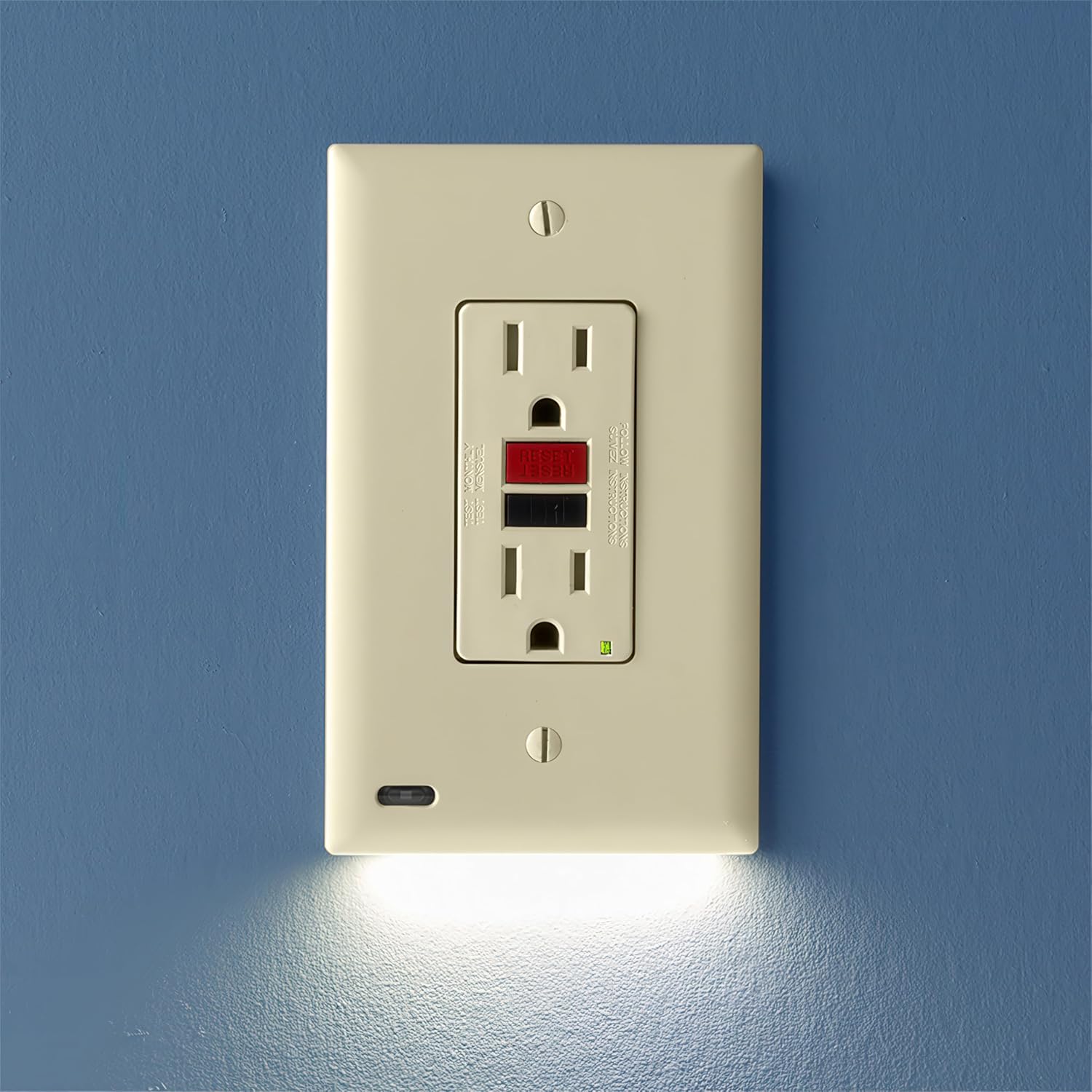 2 Pack - SnapPower GuideLight [For GFCI Outlets] - Replaces Plug-In Night Light - Electrical Receptacle Wall Plate with LED Night Lights - Auto On/Off Sensor - (GFCI, Light Almond)