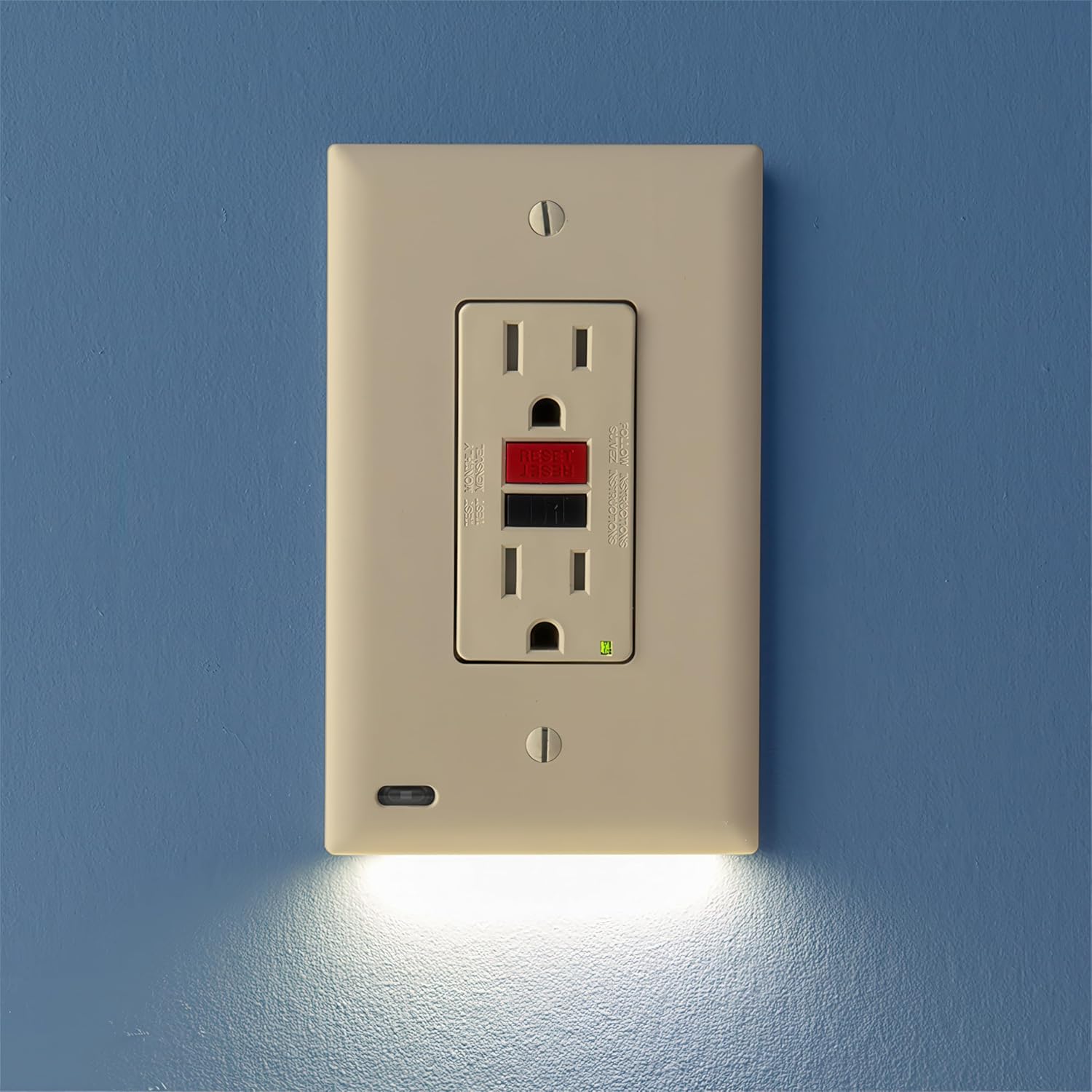 2 Pack - SnapPower GuideLight [For GFCI Outlets] - Replaces Plug-In Night Light - Electrical Receptacle Wall Plate with LED Night Lights - Auto On/Off Sensor - (GFCI, Ivory)