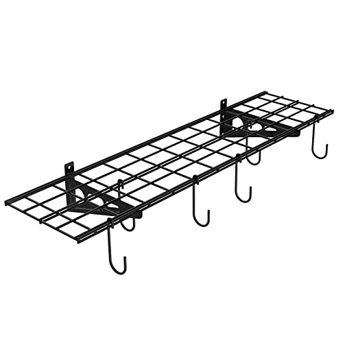 FLEXIMOUNTS Garage Wall Shelving, 1x4 ft, Includes 6 Bike Hooks, Wall Shelf Garage Organization System w/Bike Hangers, Storage Rack, Floating Shelves, 150 lbs Weight Capacity (1 Pack)