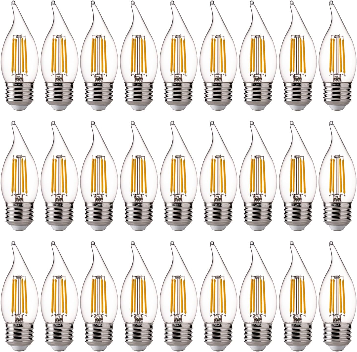FLSNT LED Candelabra Light Bulbs E26 Base, 60 Watts Equivalent Dimmable LED Chandelier Light Bulbs, 2700K Soft White, 24 Pack UL,CA65 Listed.