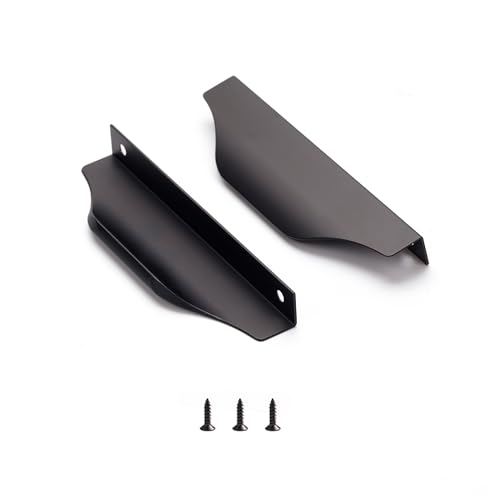 Satanga Edge Black Finger Pull for cabinets Kitchen Concealed Drawer pulls Aluminum Flat Hidden Back Mount Door Handle for Home 10Pack Modern 6" Overall Length Easy Installation