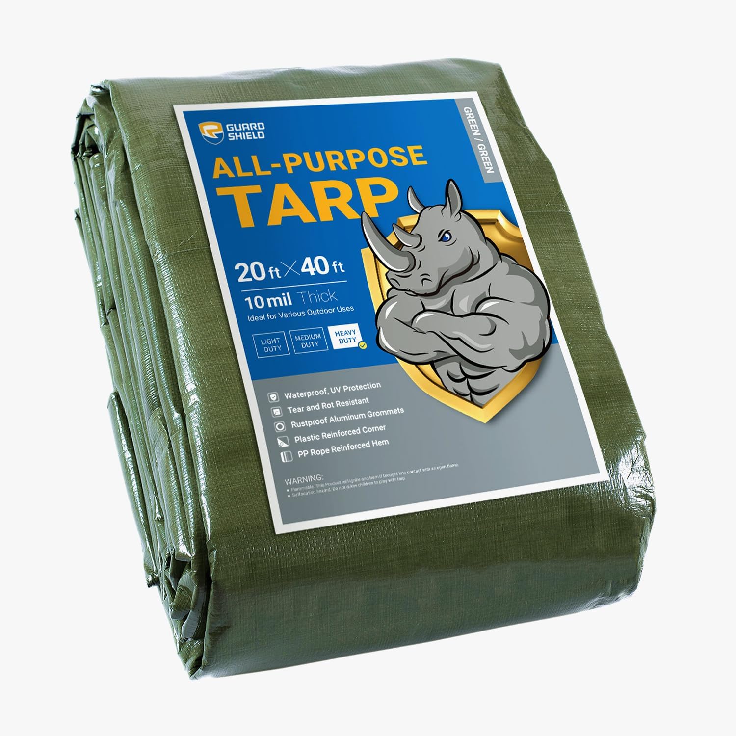 GUARD SHIELD Heavy Duty Tarp 20x40 Feet Green Multi Purpose Thick Waterproof Poly Tarp Cover 10mil