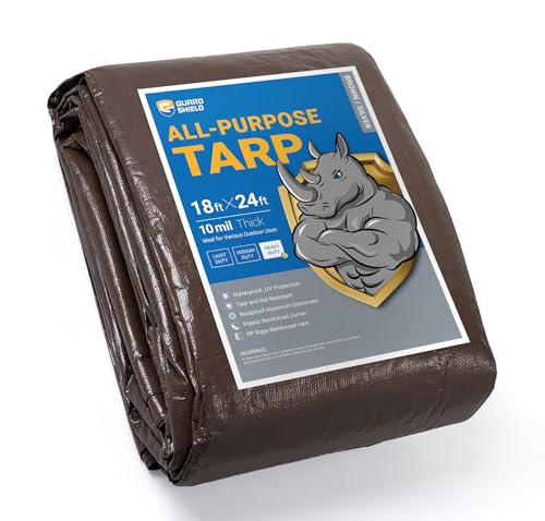 GUARD SHIELD Tarps Heavy Duty Waterproof 18x24 Feet Brown/Bright Silver Poly Tarp Cover Square Outdoor Thick UV Resistant Tarpaulin with Grommets 10mil