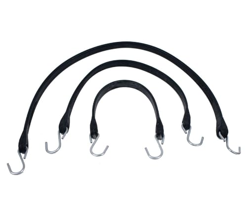 Mytee Products 50 Pack Assorted Sizes (15", 21", 31") Natural Rubber Tarp Bungee Straps Tie Down Cords S Hooks Heavy Duty Ideal for Securing Tarps
