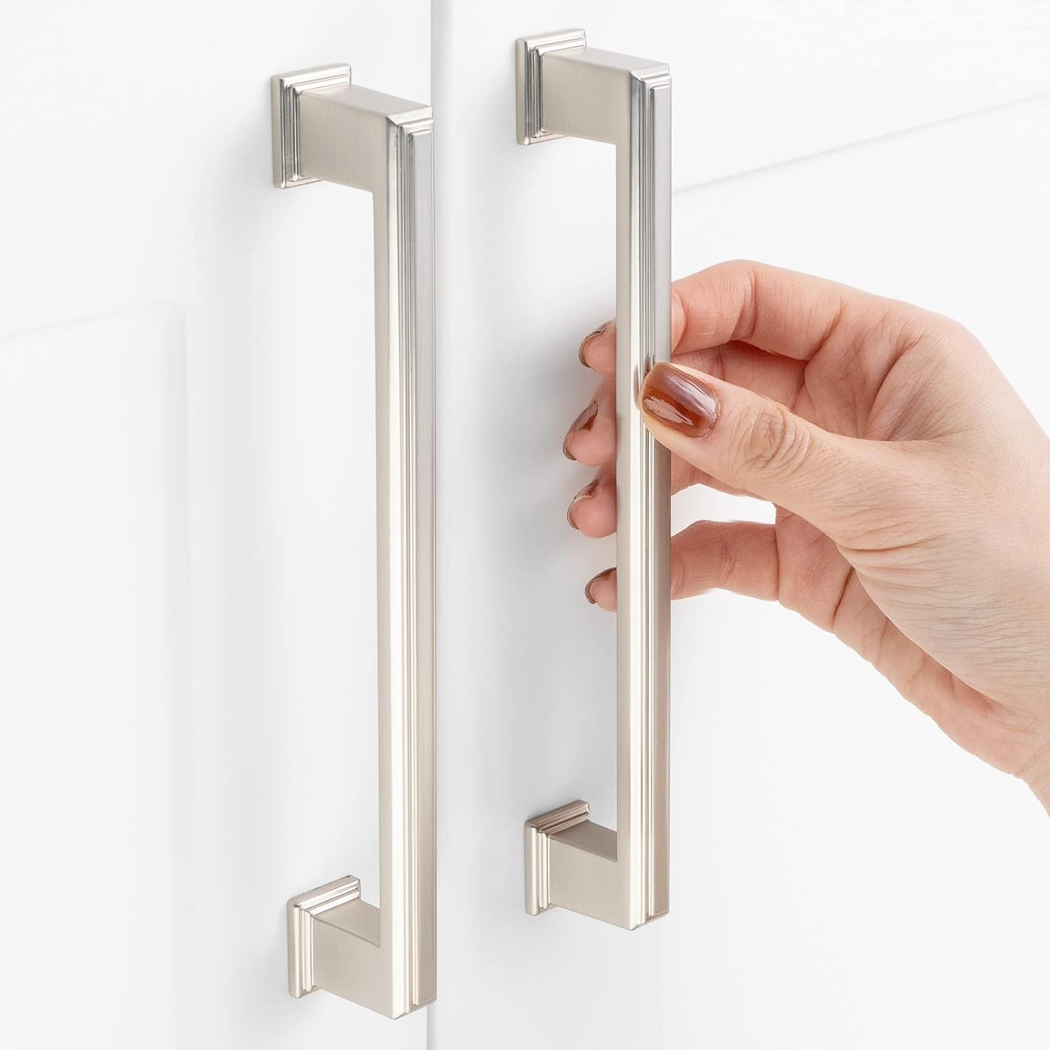 10 Pack 6-1/4 Inch Hole Centers, Brushed Nickel Cabinet Pulls Satin Nickel Cabinet Handles Silver Kitchen Hardware for Cabinets ZP2206 Drawer Bedroom Dresser Bathroom Vanity Cupboard Closet