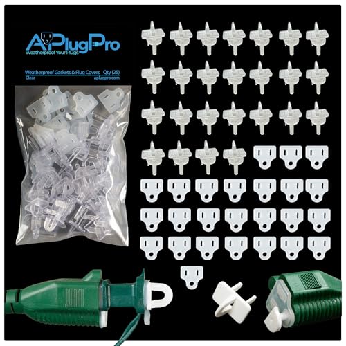 The Original Weatherproof Gaskets & Plug Covers - Made in USA, Outdoor Waterproof GFCI Protectors, Christmas Light Installation, Extension Cords, Stop GFCIs from Tripping (Clear, Qty 25) - by APlugPro