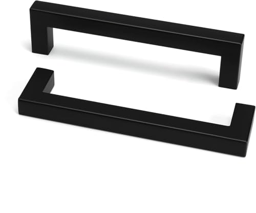 goldenwarm 200 Pack 5 Inch Black Cabinet Handles - Matte Black Drawer Pulls Stainless Steel - 128mm Cabinet Hardware Square Bar Modern Cabinet Pulls for Kitchen Bathroom Cupboard