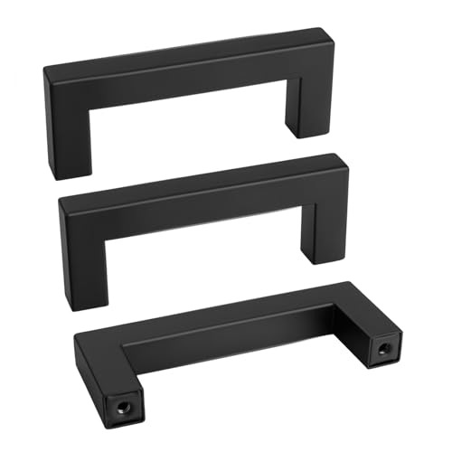 goldenwarm 3 Inch 100 Pack Matte Black Flat Square Bar Kitchen Hardware Closet Handles Pulls - Black Drawer Pull Cabinet Handle for Kitchen Bathroom Drawer Door Cabinets, LSJ12BK76