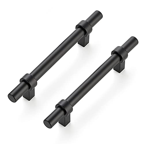 Ravinte 30 Pack 6-3/8 Inch Cabinet Pulls Matte Black Kitchen Cabinet Hardware Cupboard Handles with Square Base 6-3/8" Length,4" Hole Center