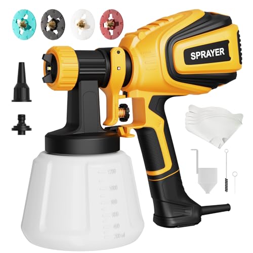 Paint Sprayer, 700W HVLP Spray Gun with Cleaning & Blowing Joints, 4 Nozzles and 3 Patterns, Easy to Clean, for Furniture, Cabinets, Fence, Walls, Door, Garden Chairs etc. VF803