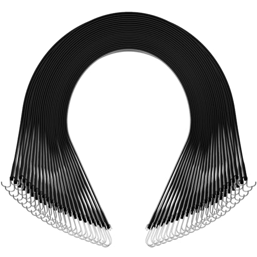 VEVOR Rubber Bungee Cords, 50 Pack 21" Long, Weatherproof Natural Rubber Tie Down Straps with Crimped S Hooks, Heavy Duty Outdoor Tarp Straps for Securing Flatbed Trailers, Canvases, Cargo, and More