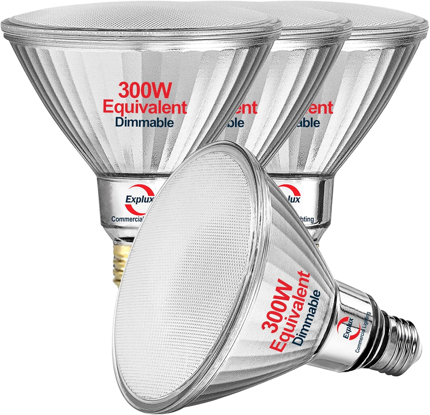 Explux 300 Watt Equivalent PAR38 LED Flood Light Bulbs, Ultra Bright 3200 Lumens, Dimmable, Full-Glass Outdoor Waterproof & Anti-Ageing, 3000K Bright White Spotlight, 4-Pack
