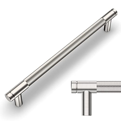 Amerdeco 10 Pack Brushed Satin Nickel Knurled Cabinet Pulls 7.55 Inch Center to Center Kitchen Cabinet Handles for Drawer Dresser, Cupboard and Wardrobe ZH0031