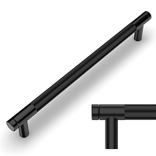 Amerdeco 10 Pack Matte Black Knurled Cabinet Pulls 7.55 Inch Center to Center Kitchen Cabinet Handles for Drawer Dresser, Cupboard and Wardrobe ZH0031