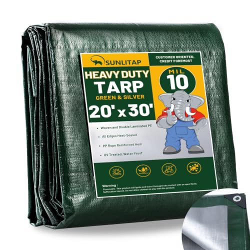 SUNLITAP 10 Mil Heavy Duty Waterproof Tarps, 20x30 Ft