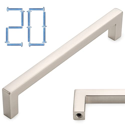 KOOFIZO 20-Pack Solid Square Bar Cabinet Handle - Brushed Nickel Furniture Pull, 5 Inch/128mm Screwhole Distance for Kitchen Cupboard Door, Bedroom Dresser Drawer, Bathroom Wardrobe Hardware