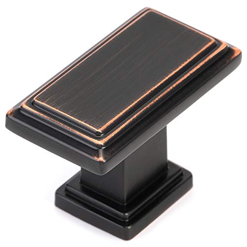 KOOFIZO 20 Pack Oil Rubbed Bronze Cabinet Knobs Rubbed Bronze Drawer Knobs K07 Rectangular Single Hole Cabinet Pulls for Cabinets Drawers Dresser Cupboard Bedroom Closet Bathroom Vanity