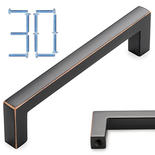 KOOFIZO 30-Pack Solid Square Bar Cabinet Handle - Oil Rubbed Bronze Furniture Pull, 3.8 Inch/96mm Screwhole Distance for Kitchen Cupboard Door, Bedroom Dresser Drawer, Bathroom Wardrobe Hardware
