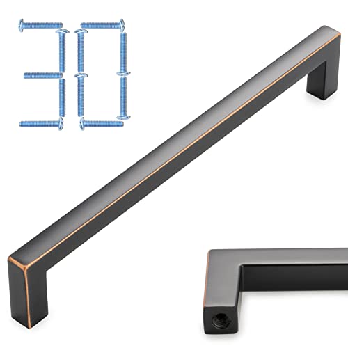 KOOFIZO 30-Pack Solid Square Bar Cabinet Handle - Oil Rubbed Bronze Furniture Pull, 6.3 Inch/160mm Screwhole Distance for Kitchen Cupboard Door, Bedroom Dresser Drawer, Bathroom Wardrobe Hardware