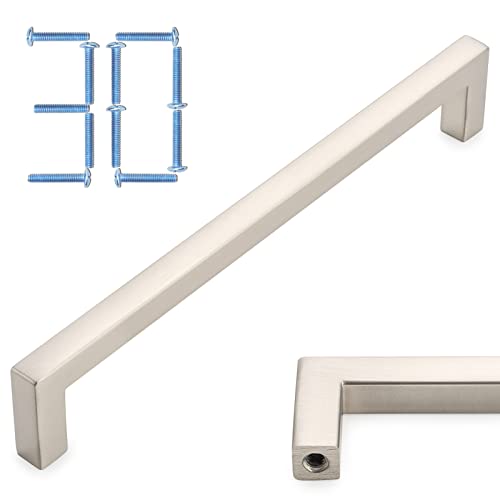 KOOFIZO 30-Pack Solid Square Bar Cabinet Handle - Brushed Nickel Furniture Pull, 6.3 Inch/160mm Screwhole Distance for Kitchen Cupboard Door, Bedroom Dresser Drawer, Bathroom Wardrobe Hardware