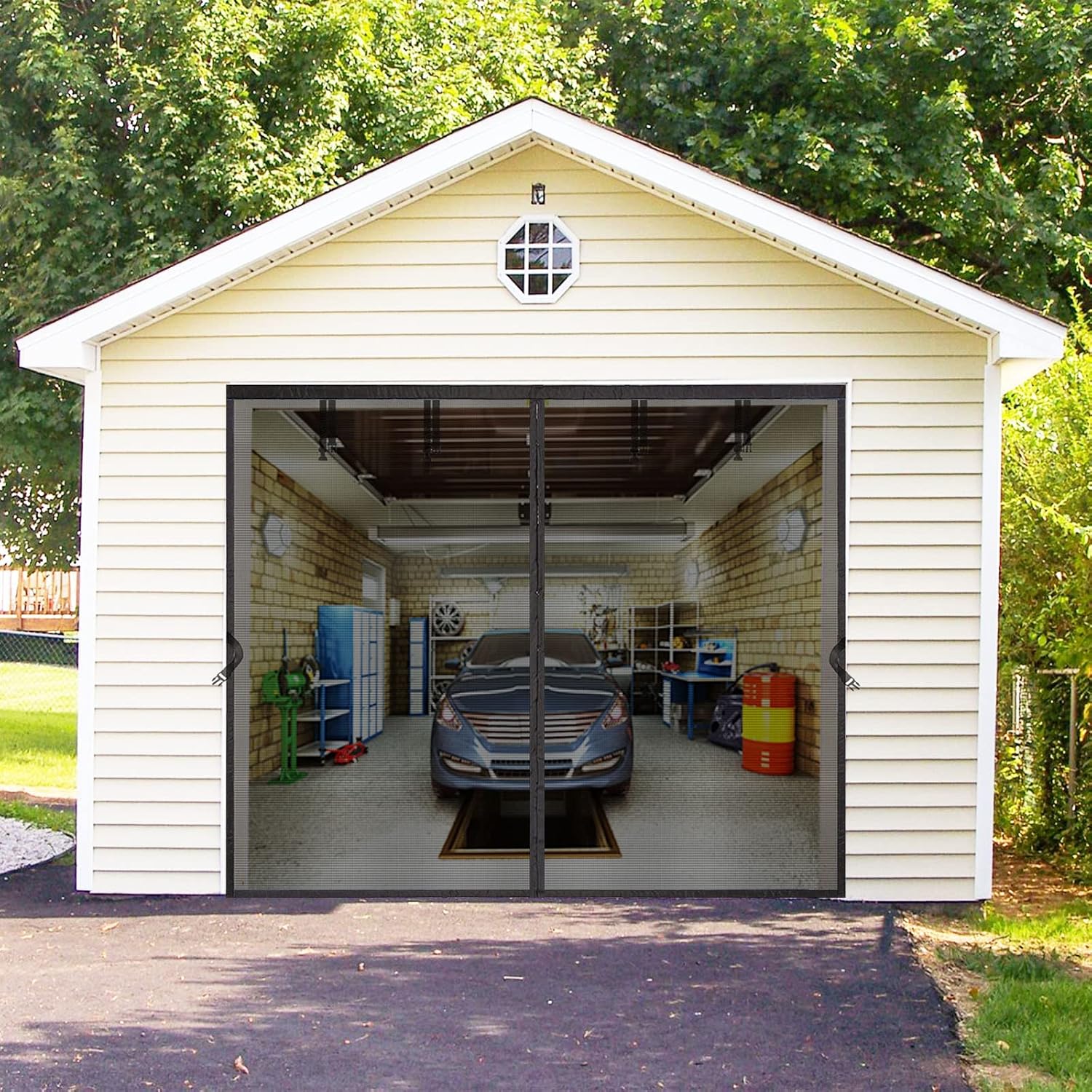 Magnetic Garage Door Screen Kit 12x8 FT - Retractable Mesh Net Screen Door with Fiberglass Mesh for 1 Car Garage 12x8ft, Blocks Bugs & Provides Privacy - Perfect for Workshop, Gym, or Patio