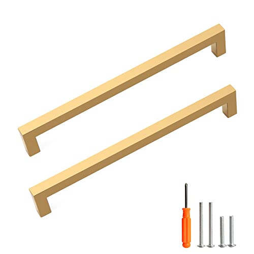 Cabinet Pulls Gold Cabinet Handles Square Drawer Pulls, 10 Pack 10 Inch Stainless Steel Kitchen Door Cupboard Cabinet Handles, Drawer Hardware Handles, 256mm Hole Centers
