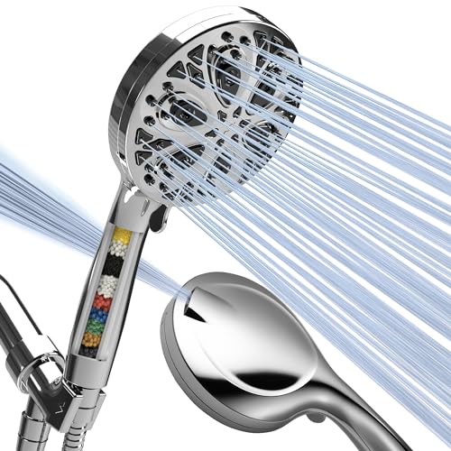 SparkPod 10-Mode Handheld Shower Head with Filter - 5" High Pressure Filtered Shower Head with Touch-to-Clean Nozzles, Built-In Power Jet, Stainless Steel 6ft Hose & Bracket (Polished Chrome)