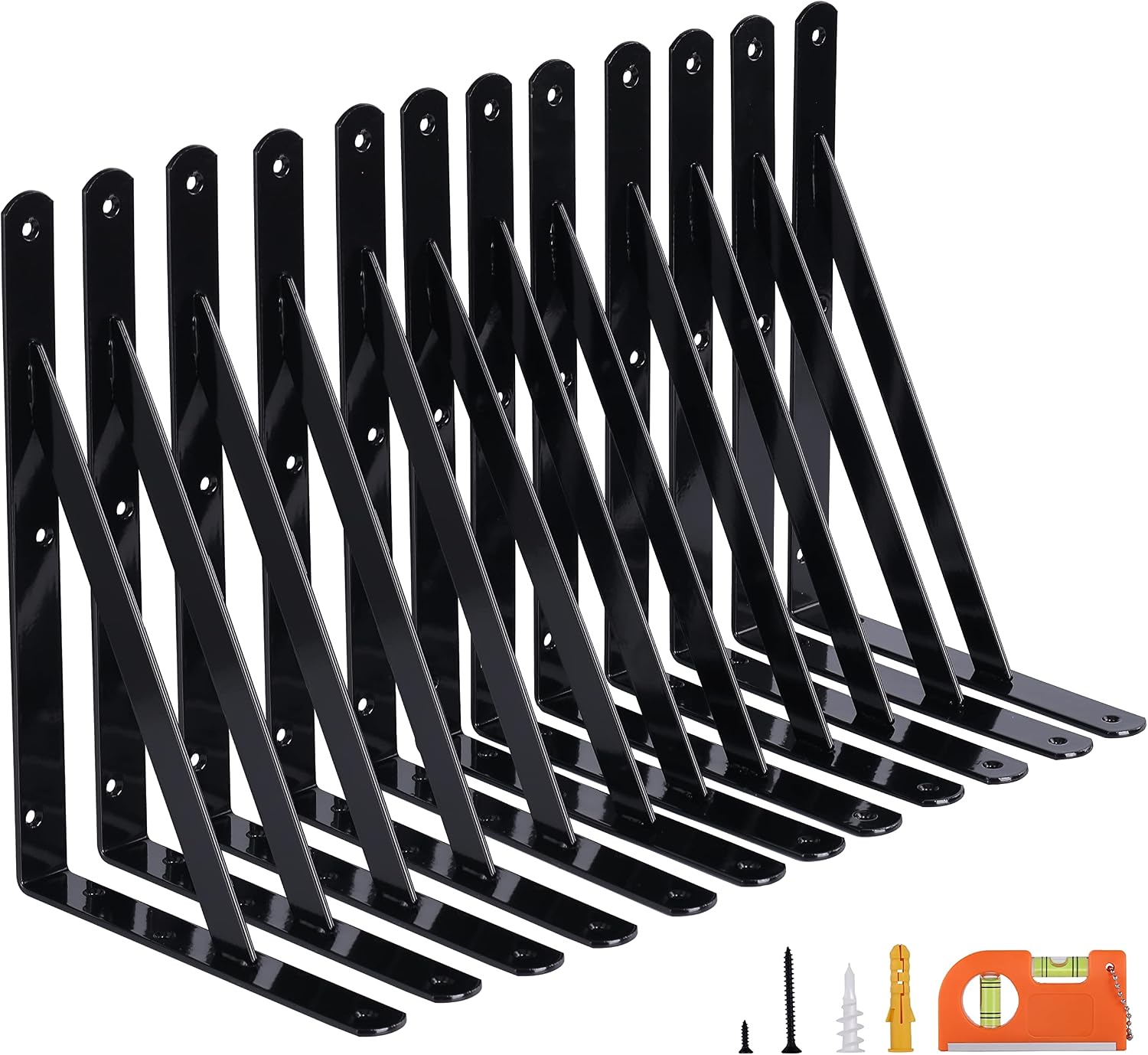 12-Pack 12 Inch Heavy Duty Shelf Brackets, Large Wall Bracket for Floating Shelves, Black Powder-Coated Steel