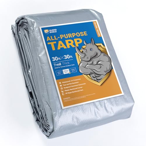 GUARD SHIELD Silver Tarp Waterproof 30x30 Feet Medium Duty All Purpose Poly Tarps Cover 7mil