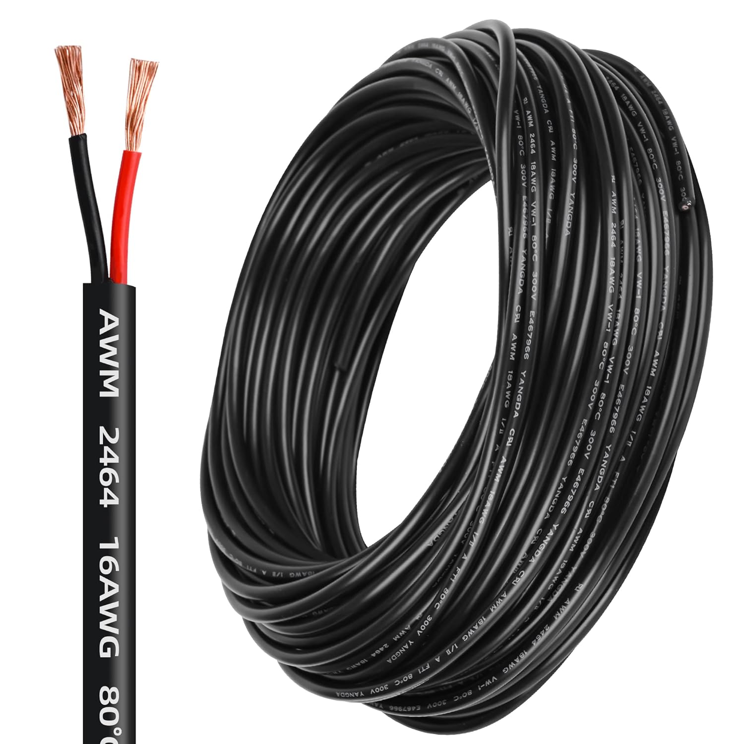 16 Gauge Electrical Wire 2 Conductor,16 AWG Electrical Wire Stranded PVC Cord Oxygen-Free Copper Cable,100FT Pure Copper Hookup Wire Cord for LED Lamp Lighting Strips Automotive...