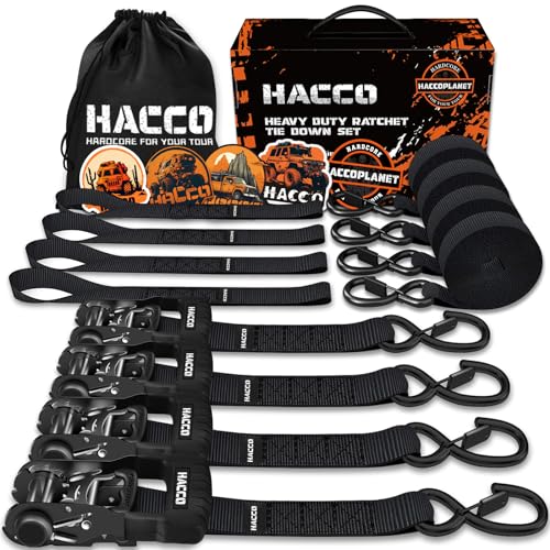 Ratchet Straps, 5280lb Break Strengeth, 1.6" Heavy Duty Ratchet Tie Down Strap Set w/Padded Handle, S Hook, Soft Loop for UTV Motorcycle Truck Cargo Straps (Black, 8FT)