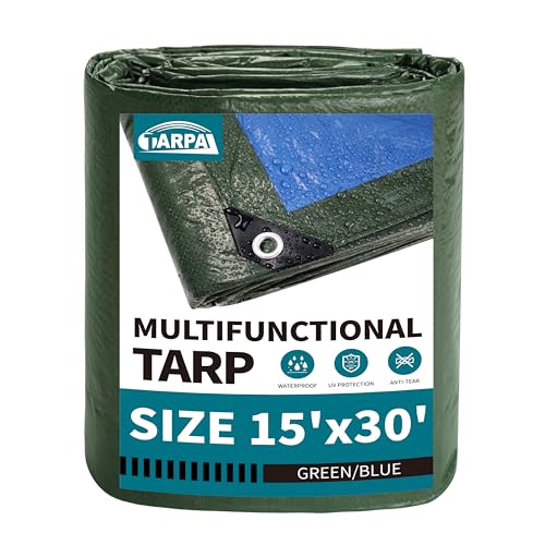 TARPAL 15x30 Feet Green Tarp Waterproof Multipurpose Protective Cover All Purpose Outdoor Poly Tarps Cover for Swimming Pool, Boat, car, Camping, firewood,Outdoor Furniture, Roof Waterproofing