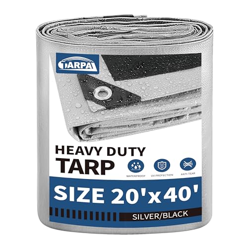 TARPAL 20x40 Feet Tarps Silver 10.5Mil Multipurpose Protective Cover Heavy Duty Tarp Waterproof,Snow or UV Protection,Durable Reinforced Edges