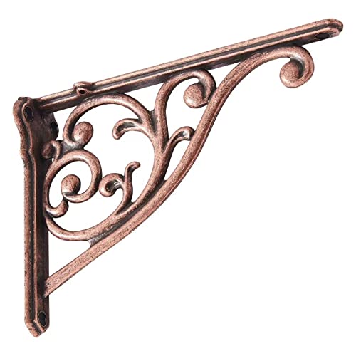 Copper Shelf Brackets 8 Inch 4PCS Heavy Duty Antique Copper Wall Bracket Baroque Kitchen Decorative Rack Shelves, Antique Shelf Bracket. (4, Antique Copper)