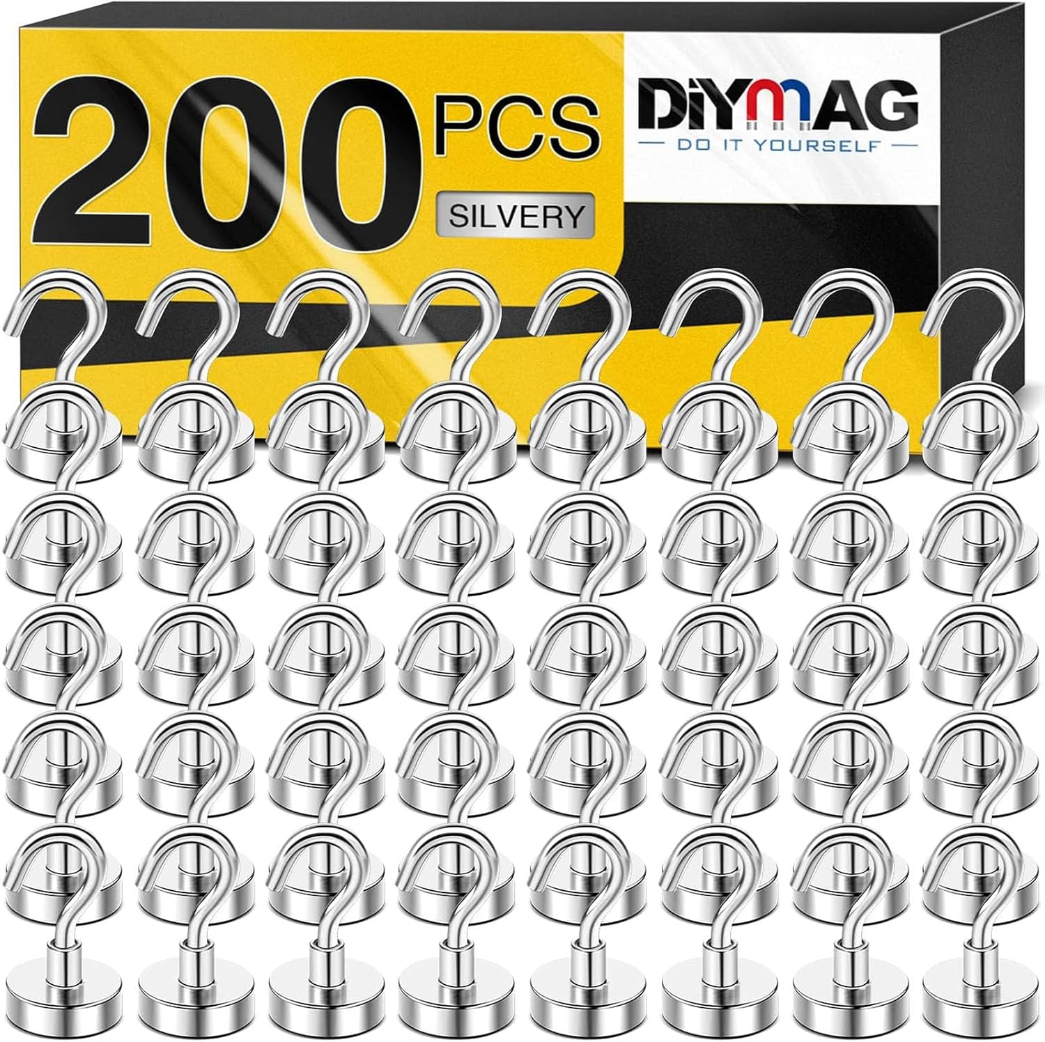 DIYMAG Magnetic Hooks (200 Pack-Silver)