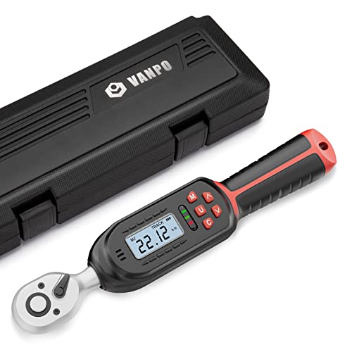 VANPO 1/4 Inch Digital Torque Wrench, 1.1-22.1 Ft-lbs/1.5-30Nm, with Preset Values, 2% Accuracy, Buzzer and LED Notification, Small Electronic Torque Wrench for Bicycles