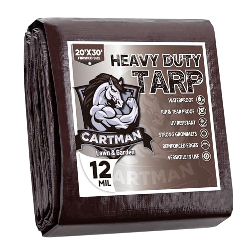 CARTMAN Finished Size 20x30 Feet Extra Thick 12 Mil Heavy Duty Poly Tarp, Multipurpose Protective Cover, UV Resistant, Waterproof Poly Tarpaulin with Reinforced Edges